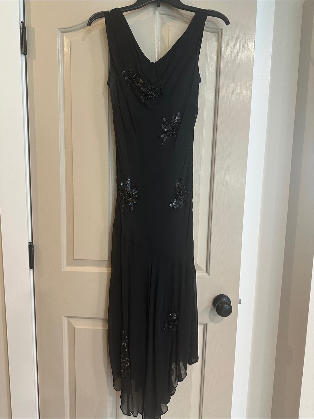 Newport News Black High-Low Beaded Evening Dress